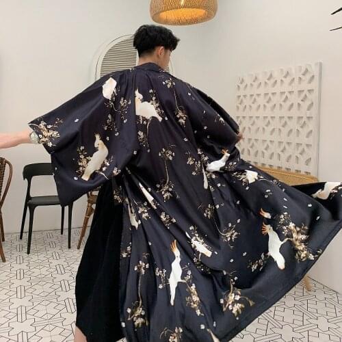 Men Brocade Loose Casual Long Shirt Trench Coat Male Women Kimono Short Sleeve Cardigan Sunscreen Beach Jacket Robe Windbreaker