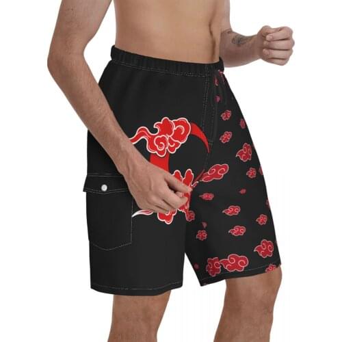 Akatuski Red Cloud Promo Male Shorts Pocket beach pants Causal Crunchyroll Breathable Quick Dry Print Graphic Vintage