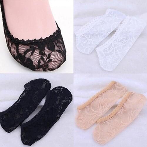 2021 Women Fashion Voile Lace Antiskid Invisible Liner Flexible Low Cut Boat Socks Fit Most