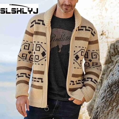 Autumn and winter Lapel youth casual cardigan coat Long Sleeve slim fit jacquard sweater daily leisure time vacation sweaters