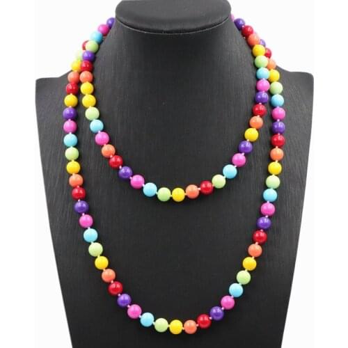 Handmade Sweater Chain Necklace Baking Paint Glass Round Beads Necklaces Multicolor Long Statement Jewelry for Women 36" A732