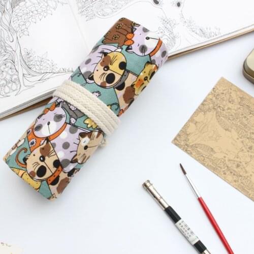 Hot Sale 12/24 Roll School Pencil Case Kawaii Canvas Pen Bag Penal for Girls Boys Cute Large Pencilcase Penalties Box Stationery