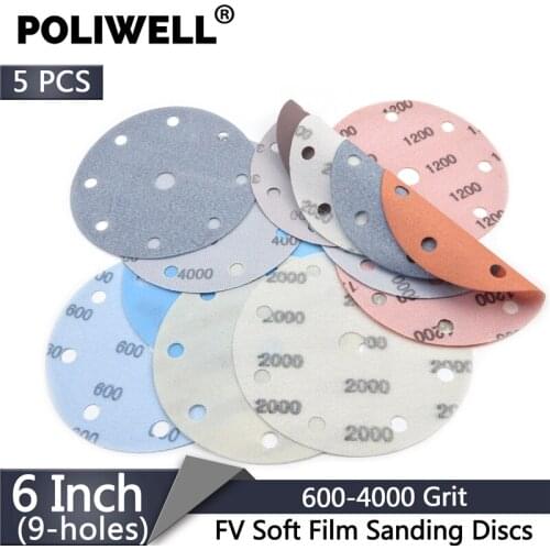 POLIWELL 5Pcs 6 Inch 9-Holes FV Superfine Sanding Paper 3000 Grit Waterproof Sanding Paper Wet and Dry Car Polishing Grindling