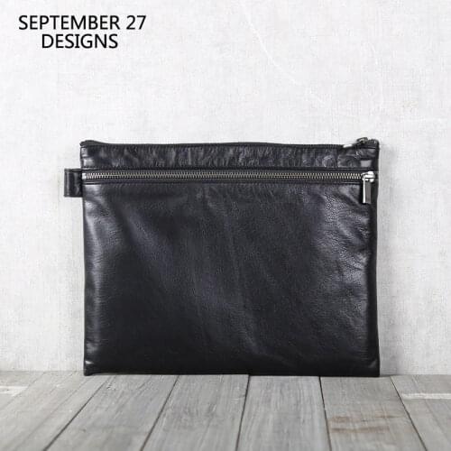 Men Clutch Bag Genuine Leather Handmade Business Office Handbags iPad Bags Top-end Cowhide Wallets Male Casual Purse Phone Bag
