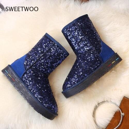 Genuine leather cotton boots women sequins cowhide snow winter boots woman warm leather 2021 new 35-40