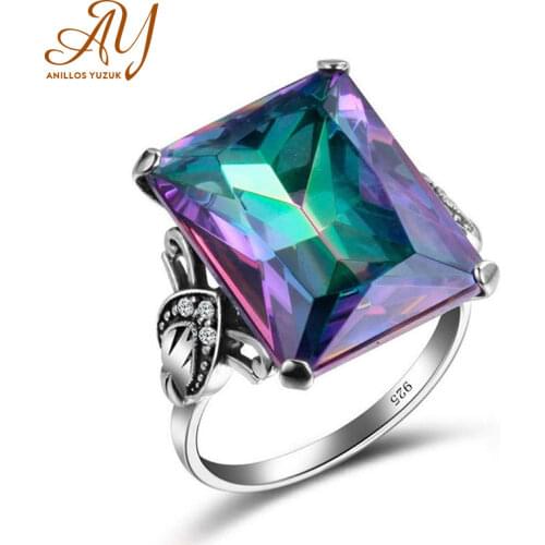 Anillos Yuzuk Silver 925 Jewelry Rings Blue Rainbow Square Topaz Ring 925 Sterling Silver Women Female Original Fine Jewelry