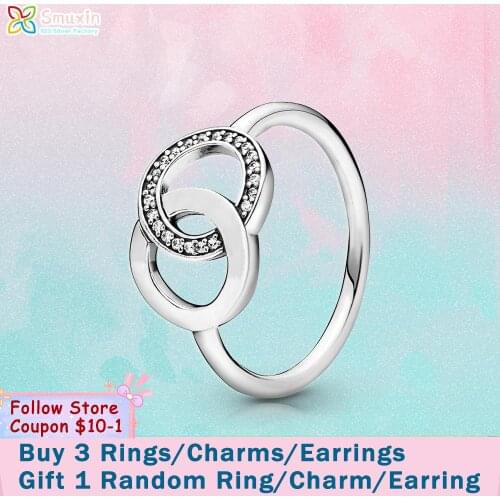 Smuxin 925 Sterling Silver Ring Entwined Circles Sparkle Ring 925 Silver Women Rings Ngagement Rings Women Jewelry Girl Gift