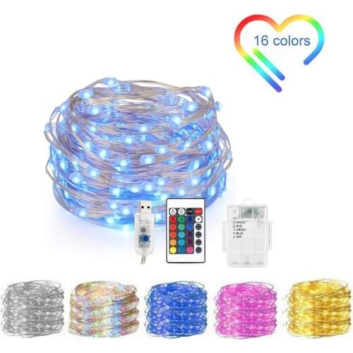 5M 10M 20M LED String light RGB 16 Color Copper Wire Fairy lights Garland USB Battery operated For Home Holiday Christmas Decor