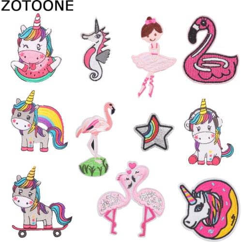 ZOTOONE Unicorn Flamingo Patches Seahorse Sticker Iron on Clothes Heat Transfer Applique Embroidered Applications Cloth Fabric G