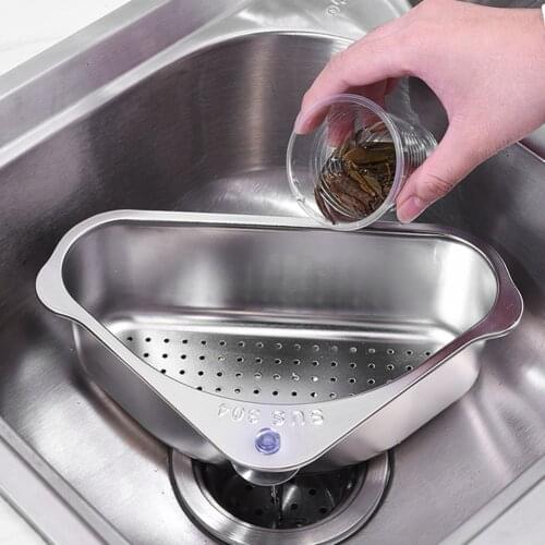 Triangle Drainage Rack Kitchen Sink Leftovers Stainless Steel Triangular Fruit Filter Sink Shelf Hanging Strainer Tool