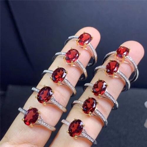 Jewelry Garnet Ring for Engagement 6mm*8mm Natural Wine Red Garnet Silver Ring 925 Silver Garnet Ring Gift for Woman