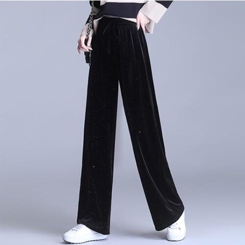 Womens Pants Autumn Winter Velvet Glittering Wide Leg Pants Drape Mop Pants Loose Straight Tube High Waist Casual Pants Joggers