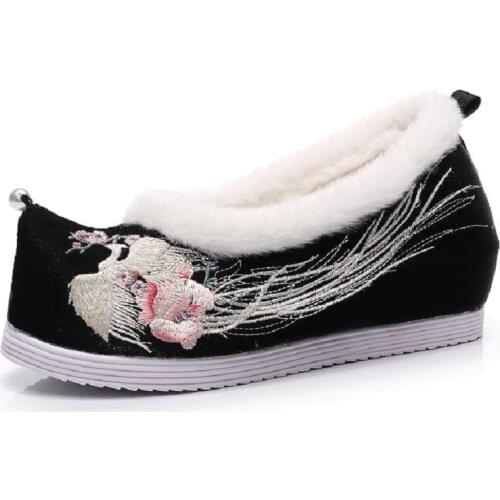 Spring Autumn New National Style Pointed Toe Shallow Embroider Canvas Women Flats Winter Ladies Cotton Shoes 20200925
