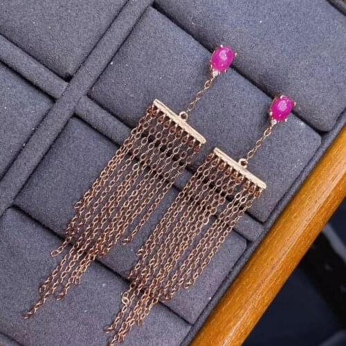 Luxury 100% 925 Sterling Silver natural Ruby Gemstone Water Drop Earrings Sunflower Fine Jewelry for Women Gift