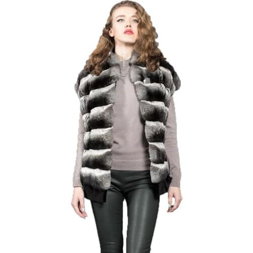 Chinchilla Colored Fur Jacket Women Real Rex Rabbit Fur Vest Coat Autumn Winter Warm Fashion Gilet