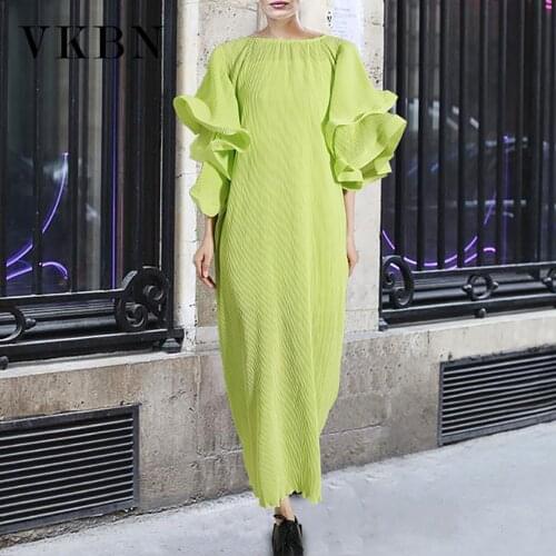 VKBN Summer Dress Women Casual Cascading Ruffle Flare Sleeve Party Night Club Ruched Vestidos De Fiesta High Quality Fashion