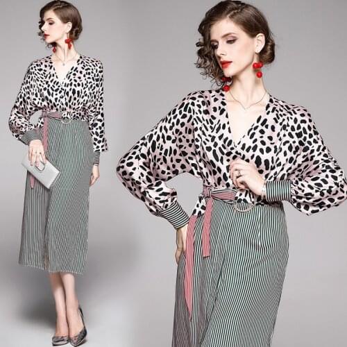 2021 Vintage High Street Leopard Midi Dresses Autumn Winter Plus Size Long Sleeve Sexy Dress Elegant Women Bodycon Party Vestido