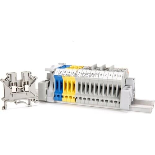 100PCS Wire Terminal block Connector Pure copper pieces of guide rail type UK3N Feed-Through Terminal Block Combined Type