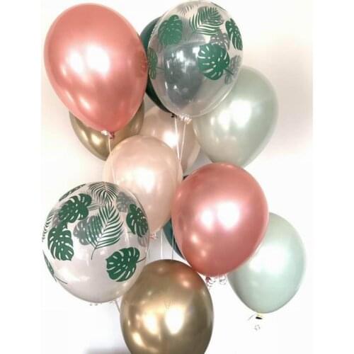 12pcs Palm Leaf Latex Balloon Tropical Party Decor Green Leaves Balloons Wedding Hawaiian Party Aloha Birthday Balloons Globos