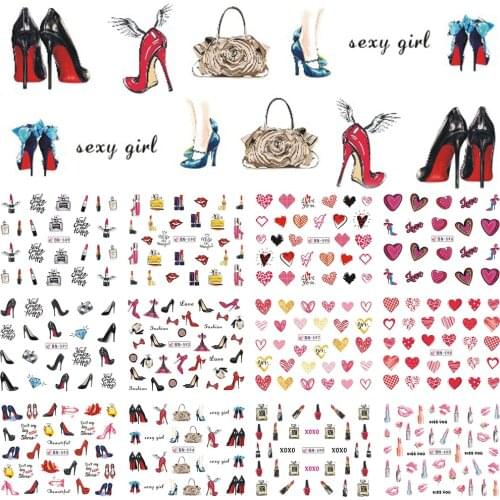 12 Designs Beauty DIY Slider Set High Heels Water Decals Nail Sticker Tattoos Tips Manicure Nail Art Decoration CHBN589-600
