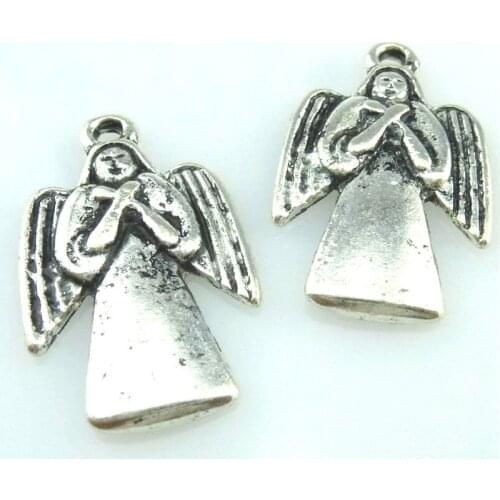 15pcs Antique Silver 24*15mm Angel Wing Lady Charms Pendant For Jewelry Making Bracelet Vintage Accessories