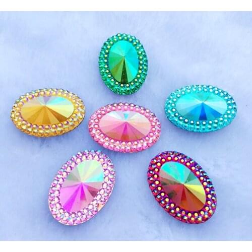 15pcs Resin FlatBack Oval Rhinestone Strass Sewing Beads for Wedding Dress 18*25mm -E82