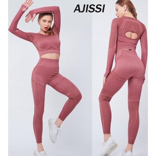 2pcs seamless set of female yoga clothing fitness workout pant long sleeve crop top shirts running gym leggings sports suits