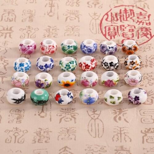 20pcs/lot Lampwork 9*14mm Big Hole 5mm Ceramic Beads Flower Porcelain Beads Handmade DIY Jewelry Making Accessories