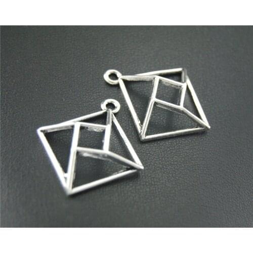 30pcs Silver Color 3D Geometric Rhombus Handmade Charms Pendants Jewelry Findings 31x27mm A1834