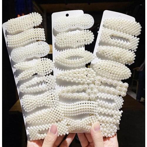 5/8PCS/Set Women Girls Elegant Imitation Pearls Geometric Hairpins Sweet Hair Ornament Clips Barrettes Fashion Hair Accessories