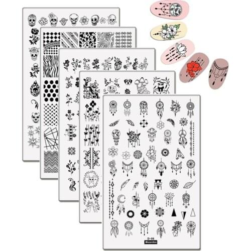 5Pcs Cute Dog Animal Nail Art Stamping Plates 9.5*14.5cm Geometric Beading Rose Flower Heart Skull Stamp Template Image Plates