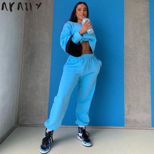 Akaily Autumn Loose Pink 2 Two Piece Sets Tracksuit Womens Outfits 2021 Sweat Suits Matching Sets Laides Hoodie Pants Sets Suits