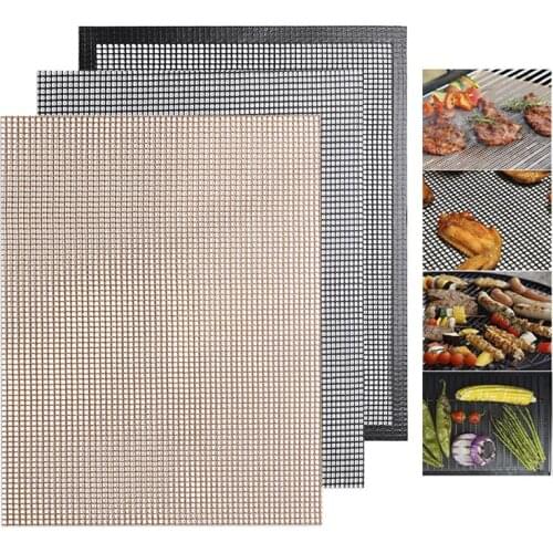 Non-stick Barbecue Grilling Mats Reusable Heat Resistance Grilling Net Grid Shape BBQ Mesh Mat For Outdoor Activities BBQ Tools
