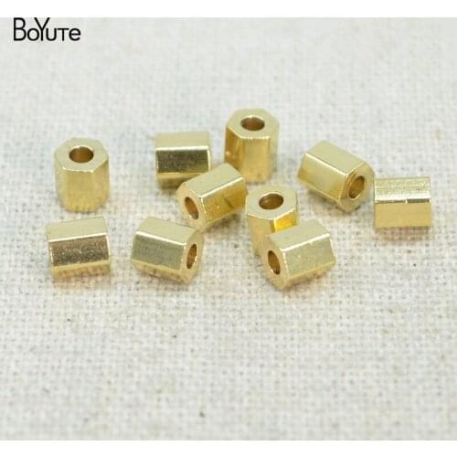 BoYuTe (100 Pieces/Lot) 4*4.5MM 1.2MM Hole Hexagonal Brass Beads Factory Supply Handmade Diy Jewelry Accessories