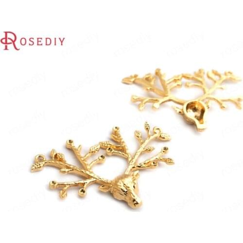 C458)6 pieces 37x25mm 24K Gold Color Brass Deer Charms Pendants High Quality Diy Accessories Jewelry Findings