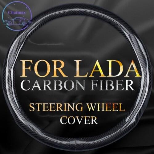 Carbon Fiber Steering Wheel Cover for Lada Granta Vesta Xray Xcode Universal 38cm 15 Inches Anti-slip