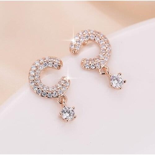 DE174 Fashion Exquisite Elegant 4A Zircon Geometry Lettered C Earrings GIRLS Gift Party Banquet WOMENS Jewelry Earrings 2021