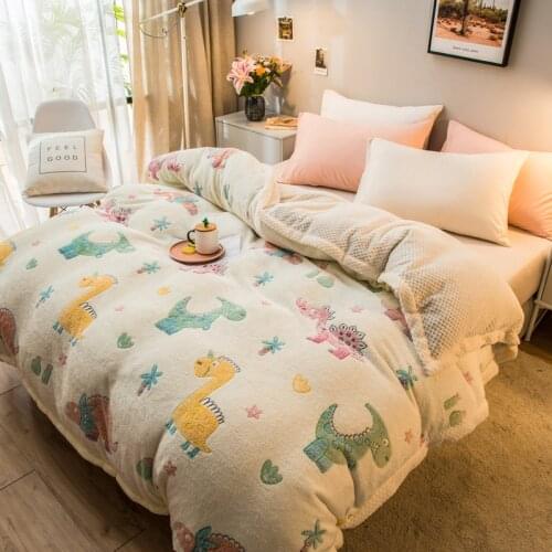 Double Side Coral Fleece Quilt Cover Thicken Lamb Cashmere Winter Soft Warm Blanket Cartoon Printed for Bedroom Home Textiles