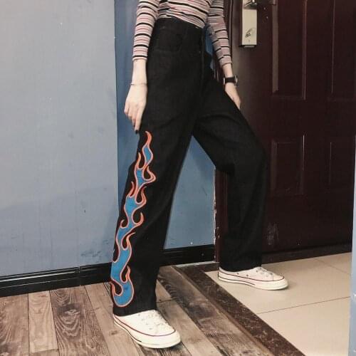 Jasummer original customization jean new autumn and winter flame embroidery design Street hip hop jeans BF