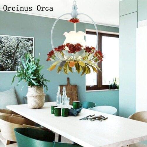 French rural iron rose chandelier cafe restaurant Mediterranean creative Romantic Flower Chandelier