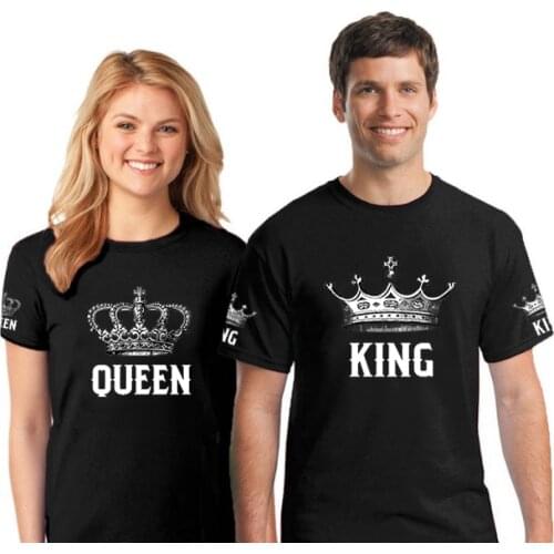 KING QUEEN Crown Printing Couple T-Shirt Short-Sleeved O-Neck Loose T-Shirt Fashion Top Men and Women Summer Short-Sleeved