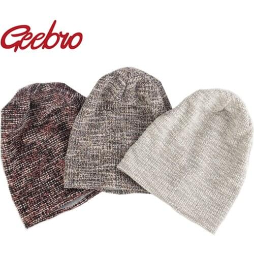 Geebro Winter Fashion Womans Beanie Hat Women Men Color Mixed Warm Soft Knitted Hats Female Slouchy Plaid Skull Cap