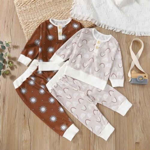 Toddler Baby Kid Girl Cotton Sun Rainbow Printed Tops+Casual Pants Clothes Fashion Girls Autumn Spring Clothes Sets