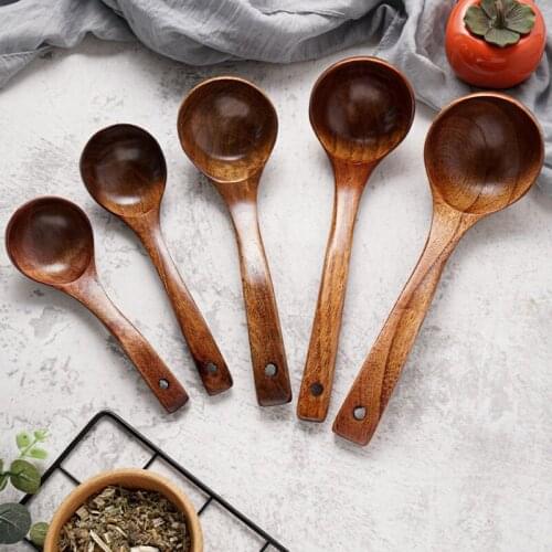Wooden Long Handle Big Soup Sheng Soup Spoon Anti-hot Porridge Spoon Straight Shank Oil Spoon Kitchen Tool