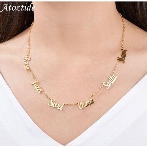 Custom Multiple Personalized Stainless Steel 1-6 Family Names Necklaces Letters Chain Pendant for Women Birthday Gifts Jewelry