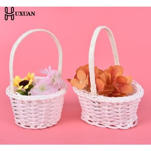 1Pcs Mini Plastic Hand-woven Storage Baskets Weaving Storage Baskets Fabric Flower Basket Fruit Rattan Cosmetics Tea Picnic Bags