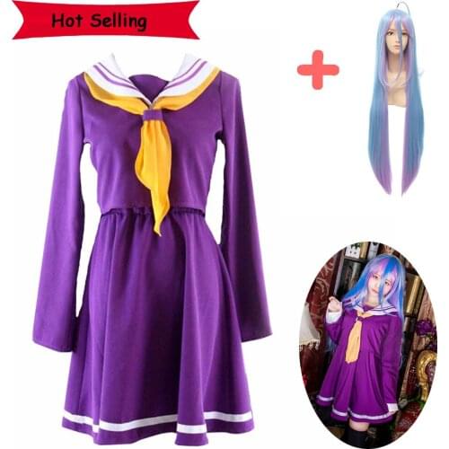 No Game No Life Cosplay Shiro Costume Women Clothes Carival Dress Sailor Suit Japanese School Uniform Purple Long Hair Party Wig