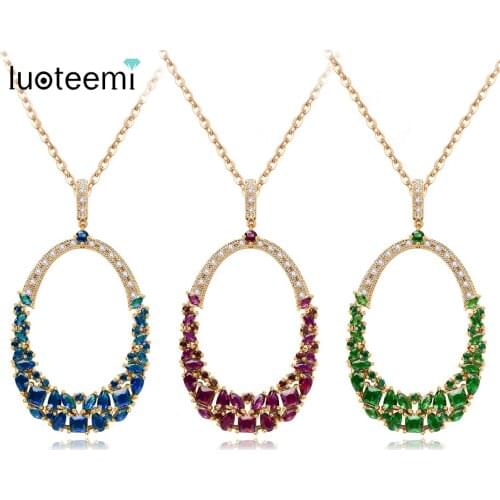 LUOTEEMI Free shipping 4-Colors Choice Gold-Color AAA Cubic Zircon Big Bridal Hyperbole Neckalce Fashion Jewelry for Women Lady