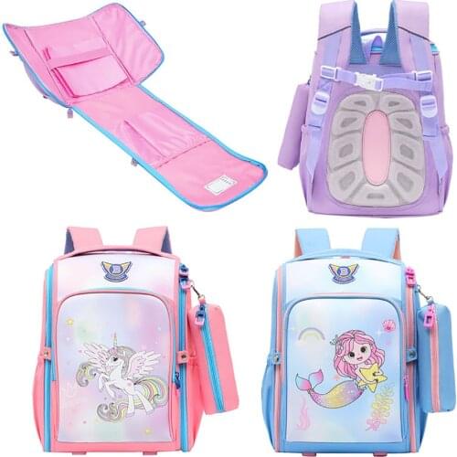 Cute Girls Boys Cartoon Fodable School Bags Primary School Children Student Unicorn Mermaid Dinosaur Double Shoulders Back Pack