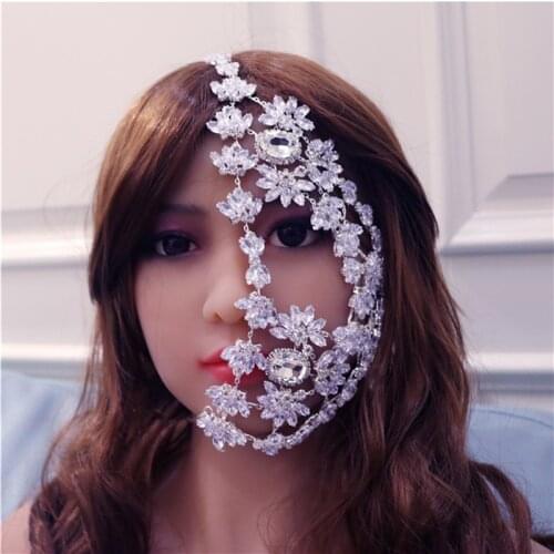 Fashion Halloween Half Face Mask Rhinestone Jewelry For Women Bling Silver Color Leaf Facemask Crystal Dance Jewelry